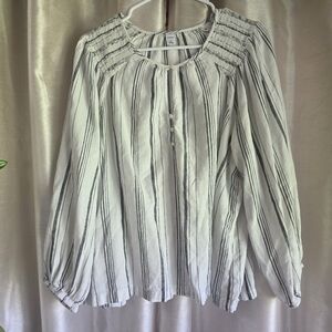 Old Navy White Striped Peasant Blouse with Black Lines